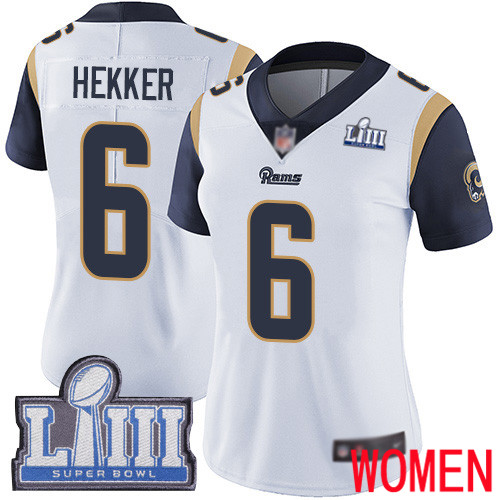 Los Angeles Rams Limited White Women Johnny Hekker Road Jersey NFL Football #6 Super Bowl LIII Bound Vapor Untouchable->women nfl jersey->Women Jersey